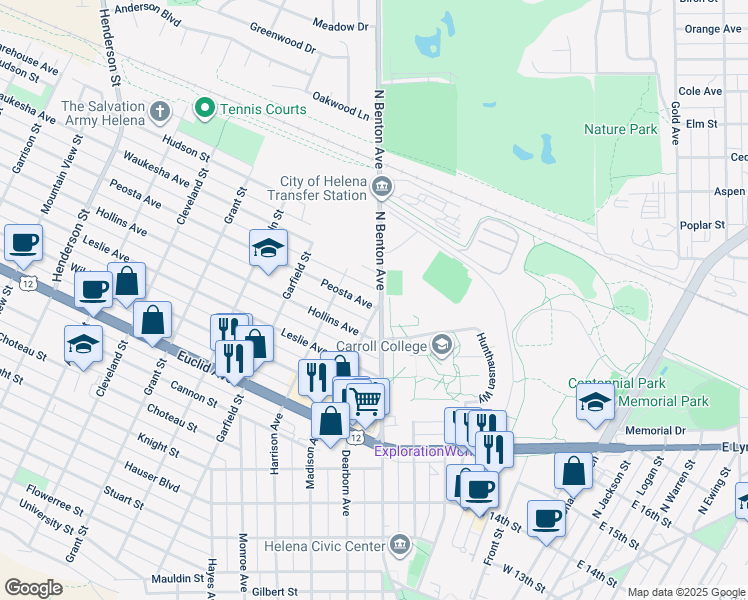 map of restaurants, bars, coffee shops, grocery stores, and more near 502 Peosta Avenue in Helena