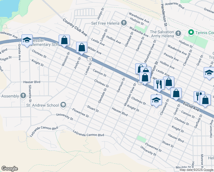 map of restaurants, bars, coffee shops, grocery stores, and more near 1100 Glendale Street in Helena