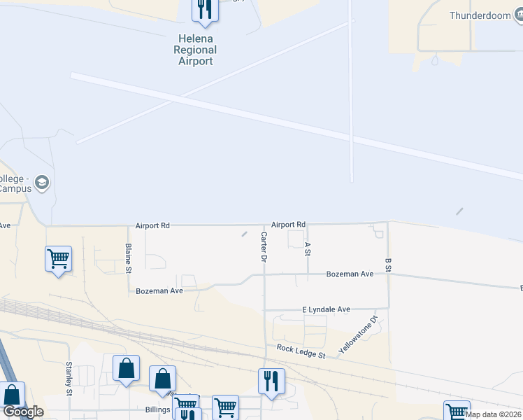 map of restaurants, bars, coffee shops, grocery stores, and more near 3045-3073 Airport Road in Helena