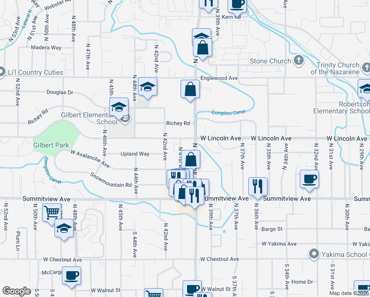 map of restaurants, bars, coffee shops, grocery stores, and more near 4004 West Lincoln Avenue in Yakima