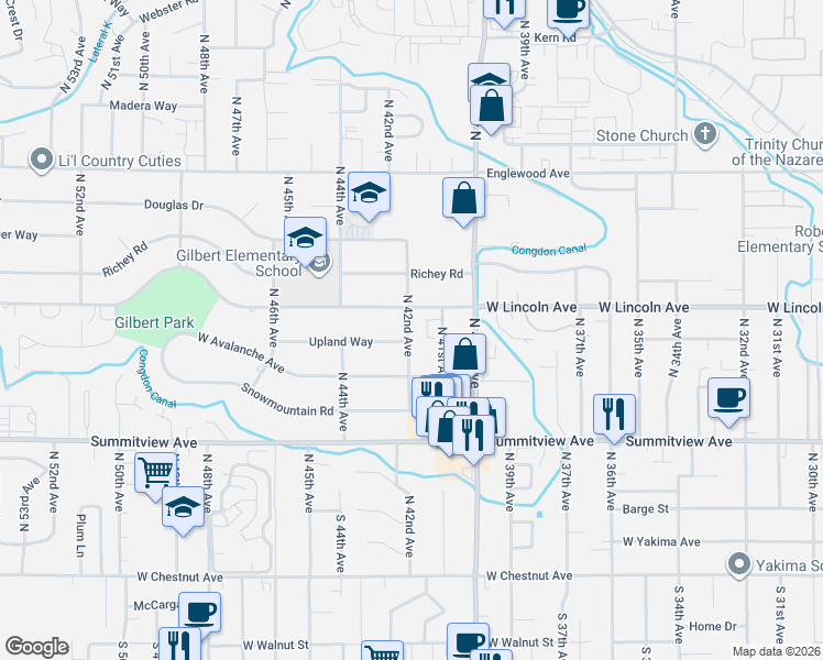 map of restaurants, bars, coffee shops, grocery stores, and more near 4112 West Lincoln Avenue in Yakima