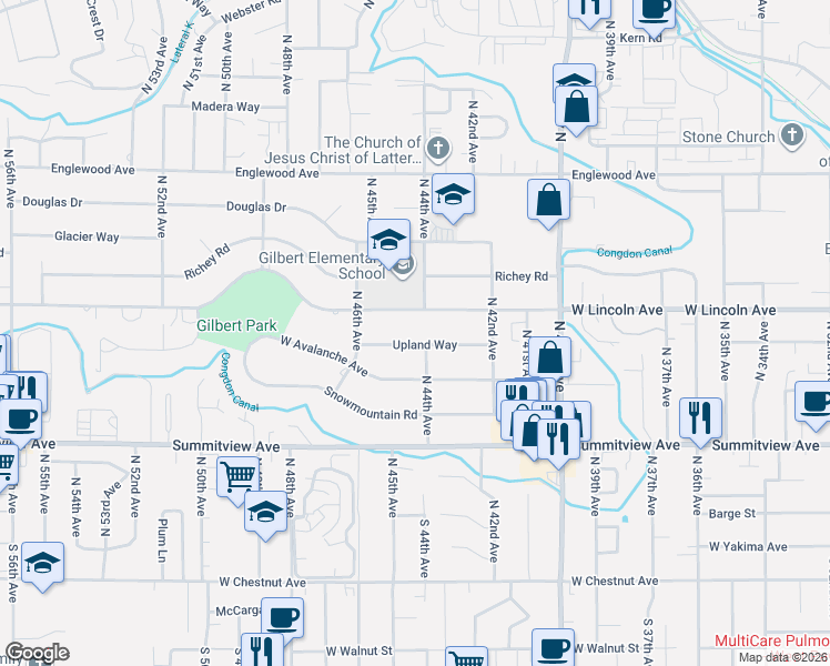 map of restaurants, bars, coffee shops, grocery stores, and more near 4310 West Lincoln Avenue in Yakima