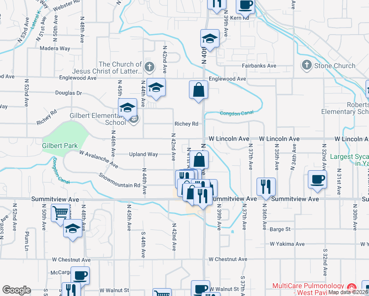 map of restaurants, bars, coffee shops, grocery stores, and more near 318 North 41st Avenue in Yakima