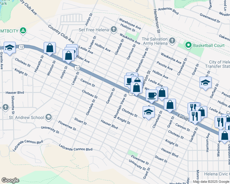 map of restaurants, bars, coffee shops, grocery stores, and more near 1528 Cannon Street in Helena