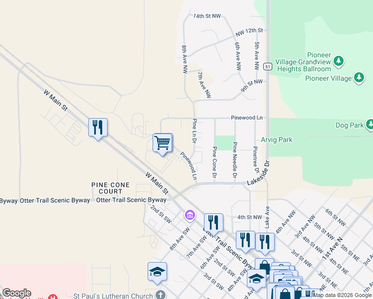 map of restaurants, bars, coffee shops, grocery stores, and more near in Perham