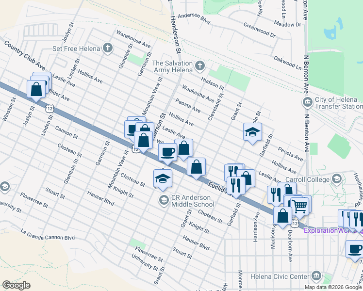 map of restaurants, bars, coffee shops, grocery stores, and more near 1406 Allison St in Helena