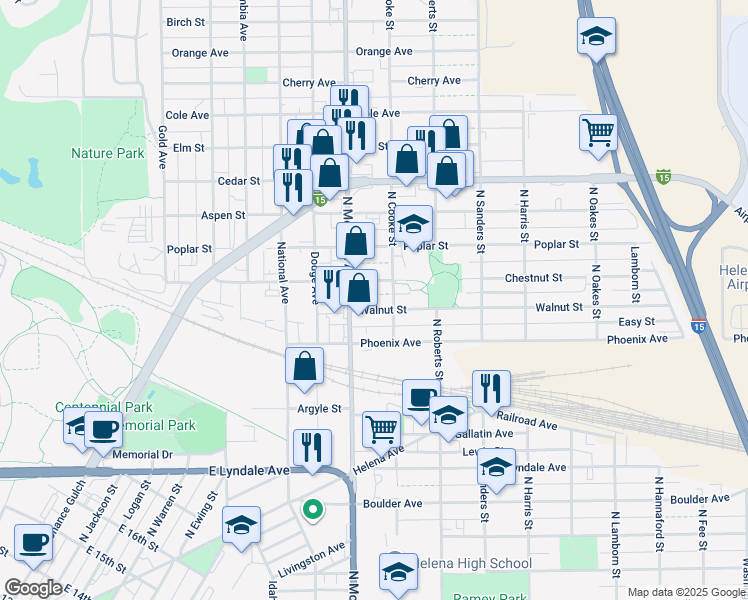 map of restaurants, bars, coffee shops, grocery stores, and more near in Helena