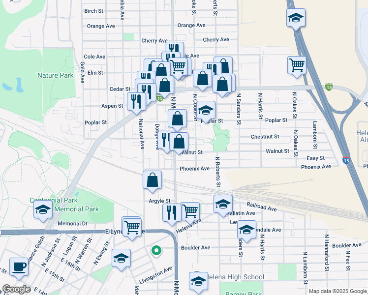 map of restaurants, bars, coffee shops, grocery stores, and more near in Helena