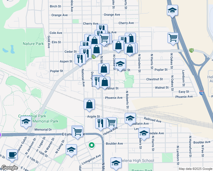 map of restaurants, bars, coffee shops, grocery stores, and more near in Helena