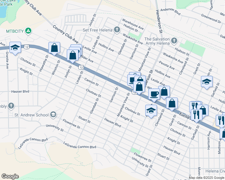 map of restaurants, bars, coffee shops, grocery stores, and more near 1528 Cannon Street in Helena
