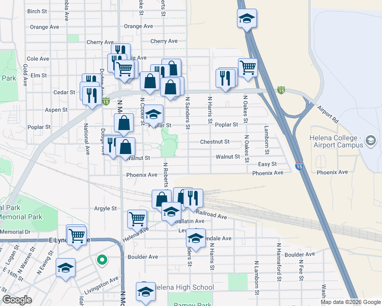 map of restaurants, bars, coffee shops, grocery stores, and more near 1460 Chestnut Street in Helena