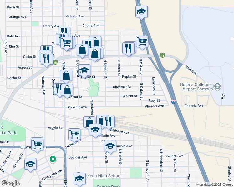 map of restaurants, bars, coffee shops, grocery stores, and more near 1806 North Harris Street in Helena