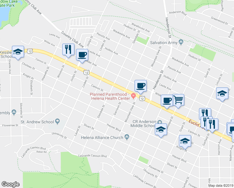 map of restaurants, bars, coffee shops, grocery stores, and more near 1624 Cannon Street in Helena