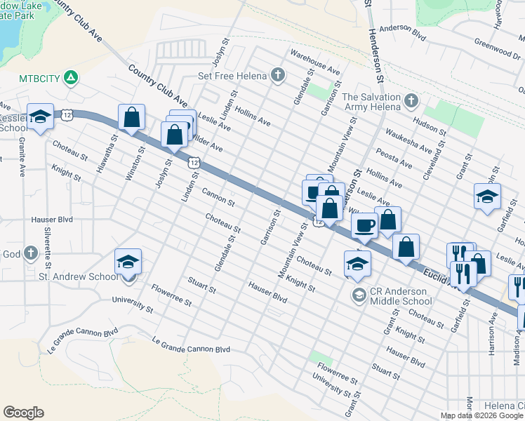 map of restaurants, bars, coffee shops, grocery stores, and more near 1610 Cannon Street in Helena