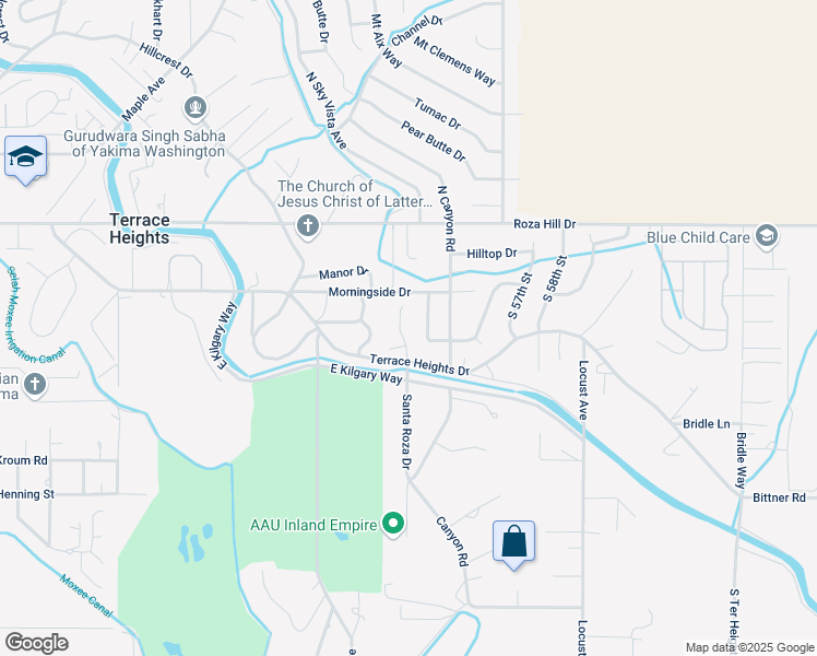 map of restaurants, bars, coffee shops, grocery stores, and more near 211 Santa Roza Dr in Yakima