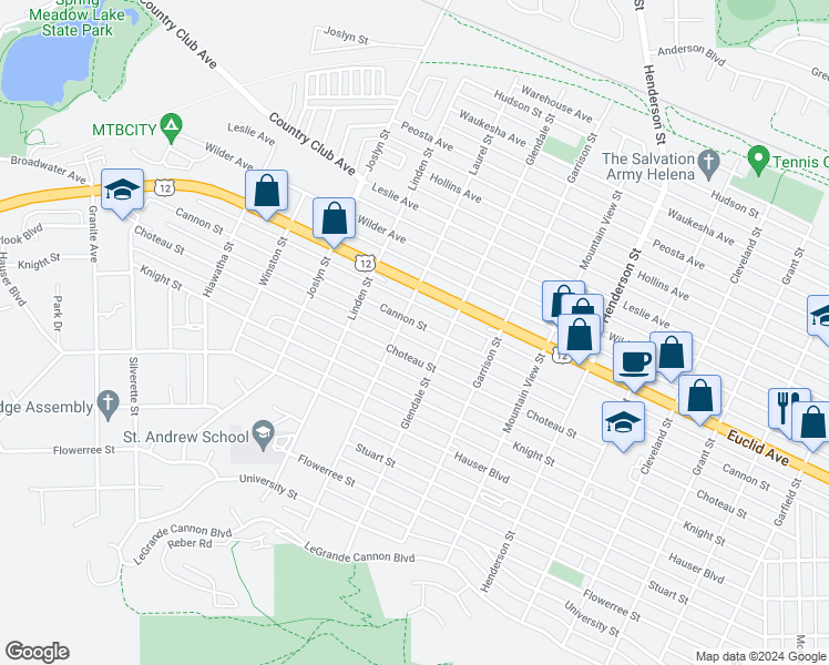 map of restaurants, bars, coffee shops, grocery stores, and more near 1731 Cannon Street in Helena