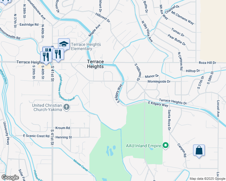 map of restaurants, bars, coffee shops, grocery stores, and more near 4806 Terrace Heights Drive in Yakima