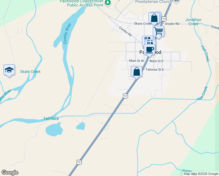 map of restaurants, bars, coffee shops, grocery stores, and more near 126 Edmonds Road in Packwood