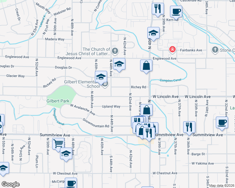 map of restaurants, bars, coffee shops, grocery stores, and more near 4310 West Lincoln Avenue in Yakima