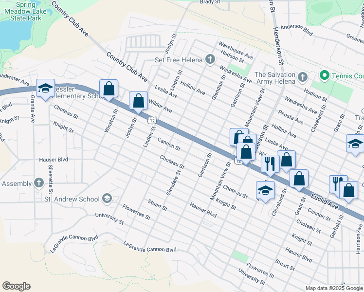 map of restaurants, bars, coffee shops, grocery stores, and more near 1720 Cannon Street in Helena