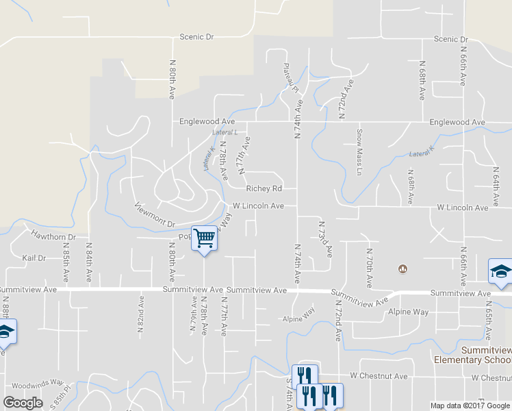 map of restaurants, bars, coffee shops, grocery stores, and more near 307 North 76th Avenue in Yakima