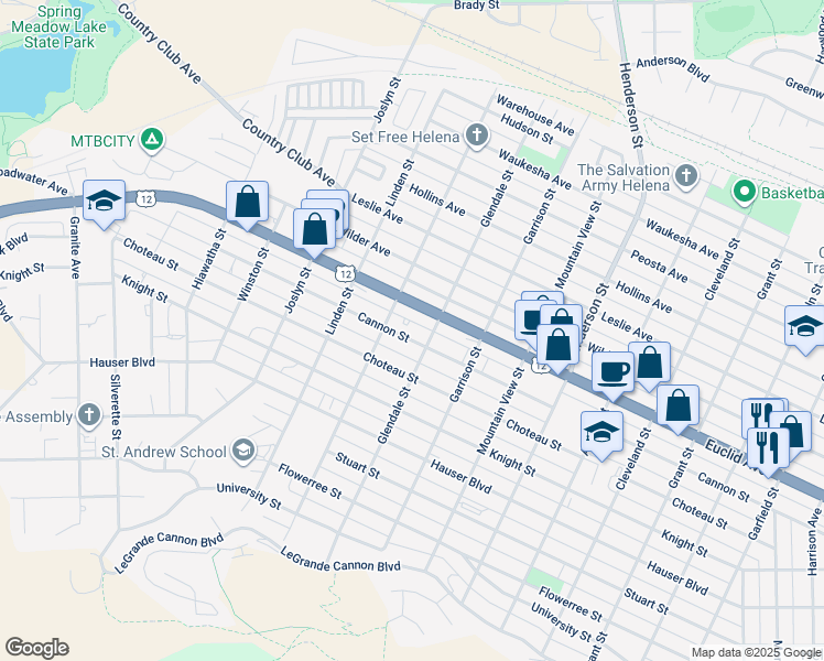 map of restaurants, bars, coffee shops, grocery stores, and more near 1731 Cannon Street in Helena