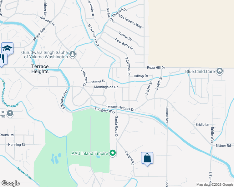 map of restaurants, bars, coffee shops, grocery stores, and more near 211 Santa Roza Drive in Yakima