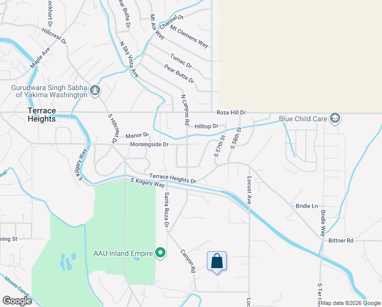 map of restaurants, bars, coffee shops, grocery stores, and more near 207 North Canyon Road in Yakima