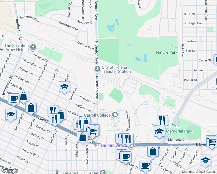 map of restaurants, bars, coffee shops, grocery stores, and more near 1851 North Benton Avenue in Helena