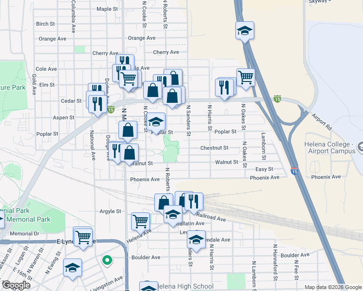map of restaurants, bars, coffee shops, grocery stores, and more near 1460 Chestnut Street in Helena