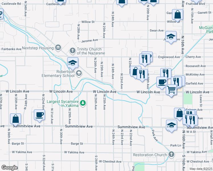 map of restaurants, bars, coffee shops, grocery stores, and more near 2429 West Lincoln Avenue in Yakima