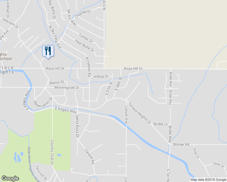 map of restaurants, bars, coffee shops, grocery stores, and more near 204 South 58th Street in Yakima