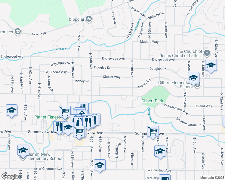 map of restaurants, bars, coffee shops, grocery stores, and more near 5400 W Lincoln Ave in Yakima