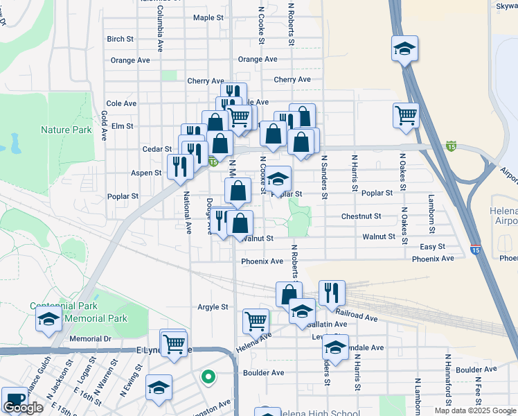 map of restaurants, bars, coffee shops, grocery stores, and more near 1231 Chestnut Street in Helena