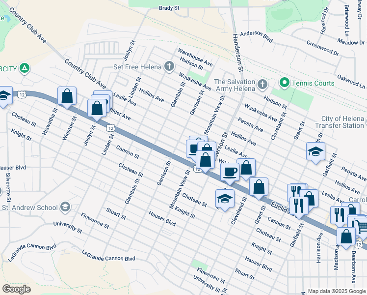 map of restaurants, bars, coffee shops, grocery stores, and more near 1521 Wilder Avenue in Helena