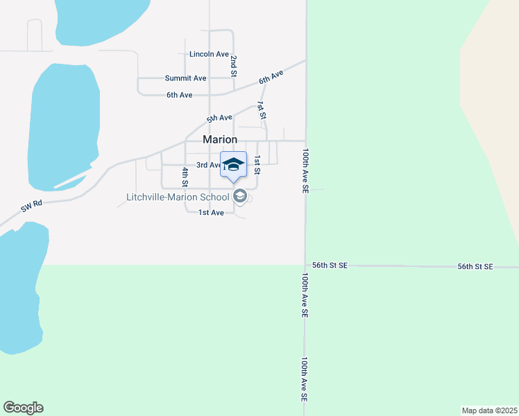 map of restaurants, bars, coffee shops, grocery stores, and more near 205 1st Street in Marion