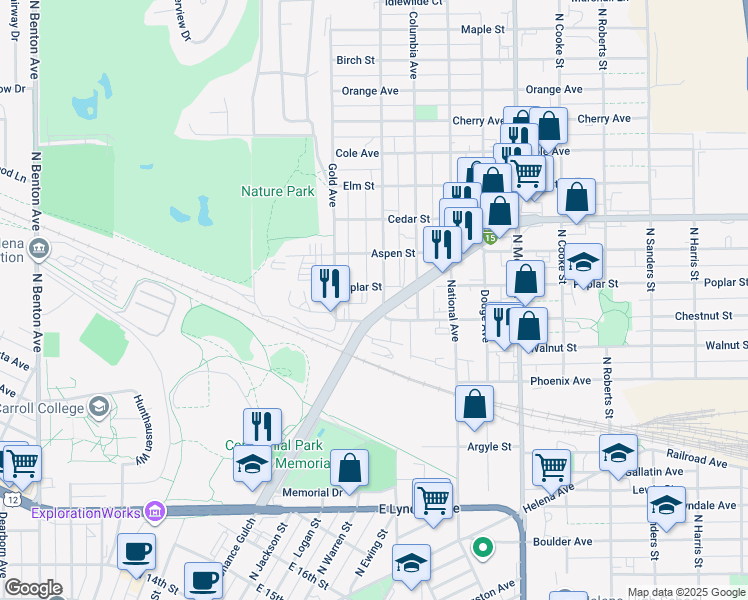 map of restaurants, bars, coffee shops, grocery stores, and more near 724 Poplar Street in Helena