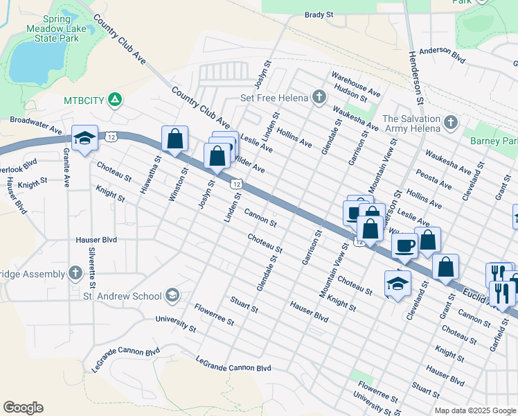 map of restaurants, bars, coffee shops, grocery stores, and more near 1812 Euclid Avenue in Helena