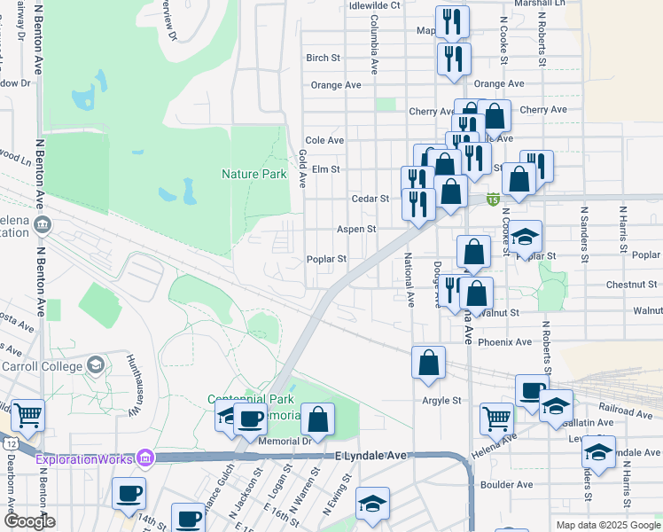 map of restaurants, bars, coffee shops, grocery stores, and more near 725 Poplar Street in Helena