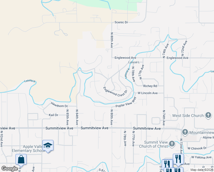 map of restaurants, bars, coffee shops, grocery stores, and more near 410 North 80th Avenue in Yakima