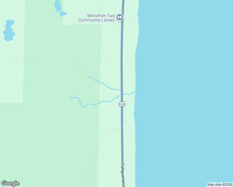 map of restaurants, bars, coffee shops, grocery stores, and more near 7917 Michigan 123 in Paradise