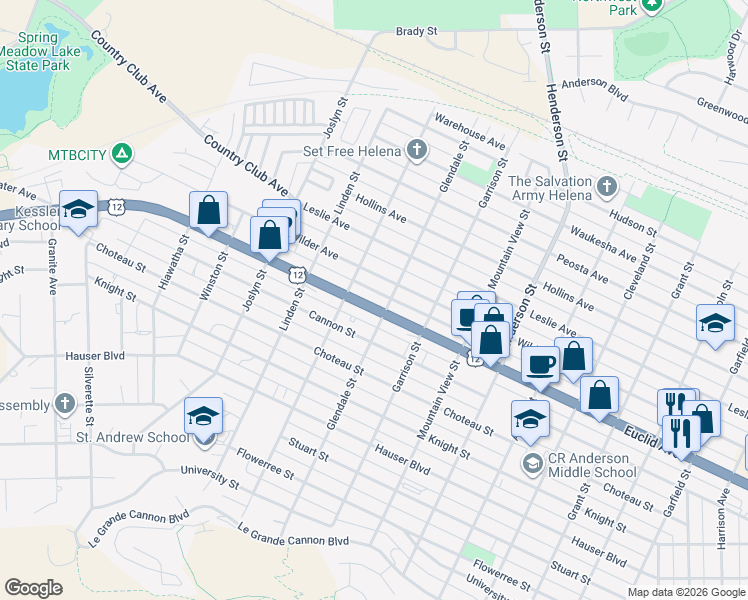 map of restaurants, bars, coffee shops, grocery stores, and more near 1711 Wilder Avenue in Helena