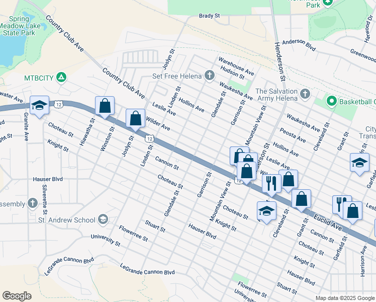 map of restaurants, bars, coffee shops, grocery stores, and more near 1711 Wilder Avenue in Helena