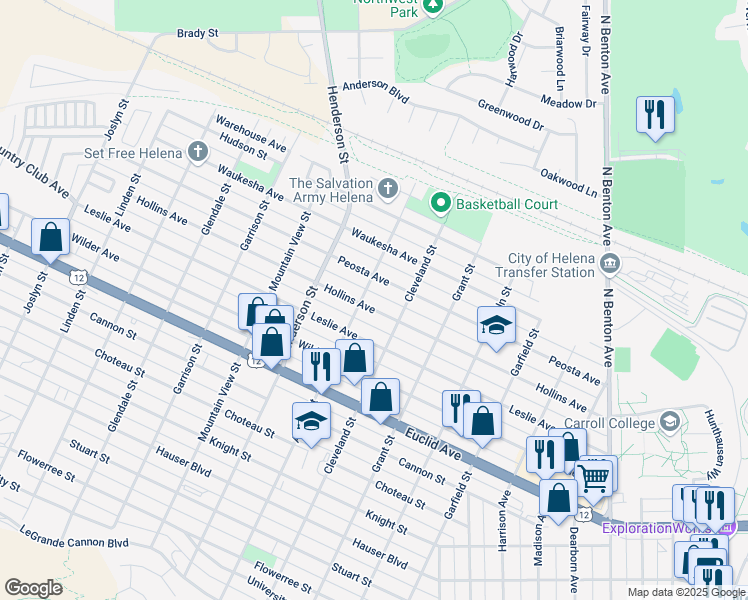 map of restaurants, bars, coffee shops, grocery stores, and more near Allison Street in Helena