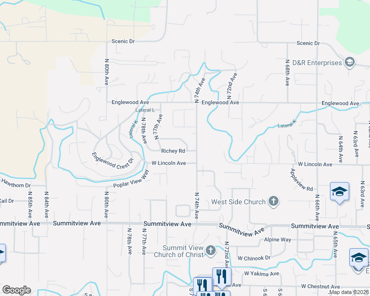 map of restaurants, bars, coffee shops, grocery stores, and more near 403 North 75th Avenue in Yakima
