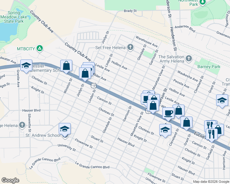 map of restaurants, bars, coffee shops, grocery stores, and more near 1720 Euclid Avenue in Helena