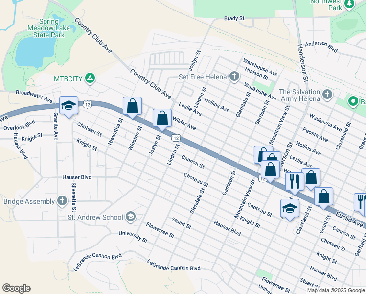 map of restaurants, bars, coffee shops, grocery stores, and more near 1831 Euclid Avenue in Helena