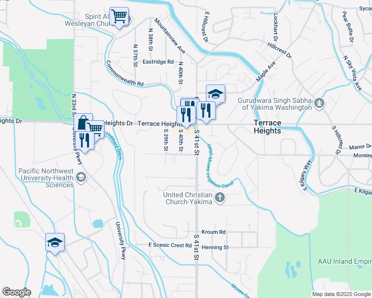 map of restaurants, bars, coffee shops, grocery stores, and more near 128 South 41st Street in Yakima