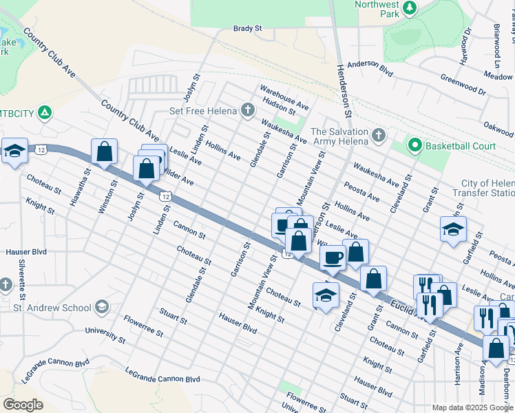 map of restaurants, bars, coffee shops, grocery stores, and more near 1606 Wilder Avenue in Helena
