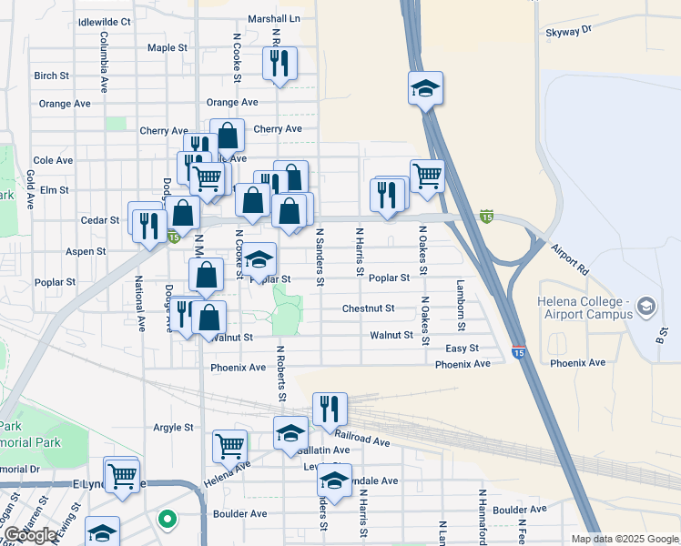map of restaurants, bars, coffee shops, grocery stores, and more near 1518 Poplar Street in Helena